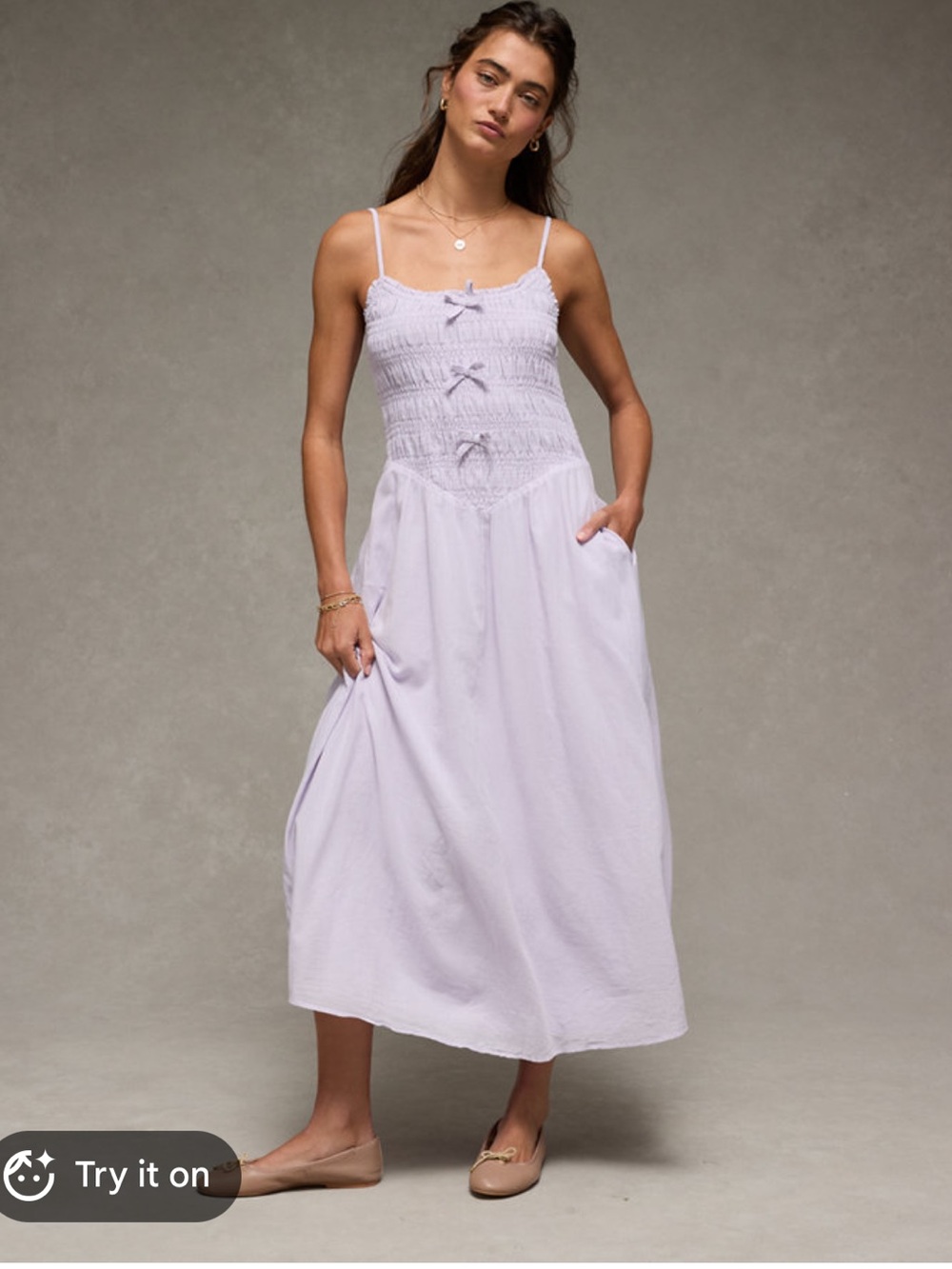American Eagle Outfitters Lavender Smocked Midi Dress